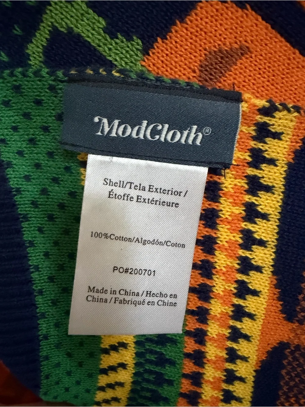 Modcloth Orange & Navy Pumpkin Knit Scarf “give em pumpkin to talk about”